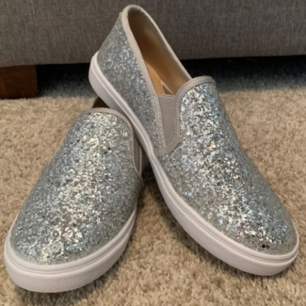 Glitter sparkle gray slip on sneakers size 9.5